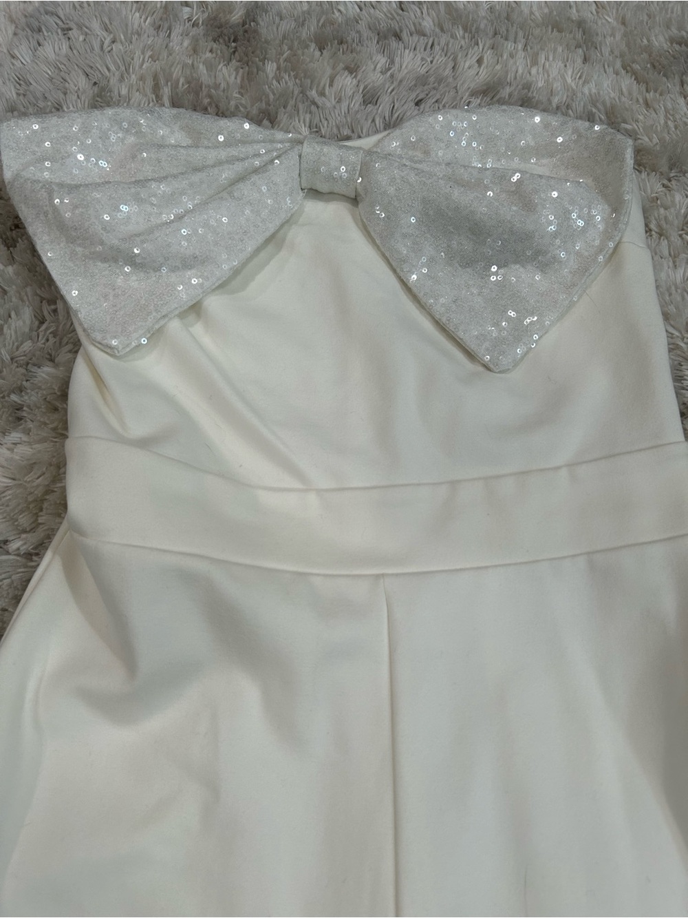 Cream Party Jumpsuit with Sequin Bow